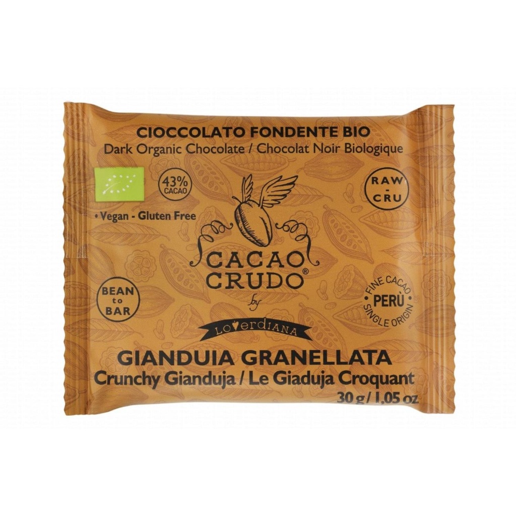 Cacao Crudo - Organic Cacao Bar Dark Chocolate & Crunchy Gianduja - 30 G