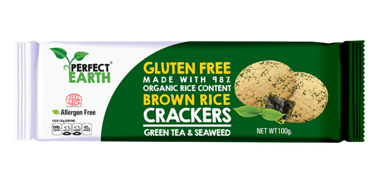 Crackers (Brown Rice With Green Tea & Seaweed) - 0.1Kg - Perfect Earth