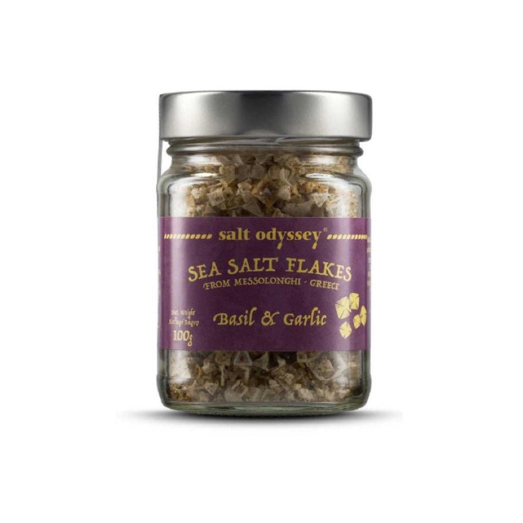 Salt Odyssey - Organic Sea Salt Flakes with Basil & Garlic - 100 G