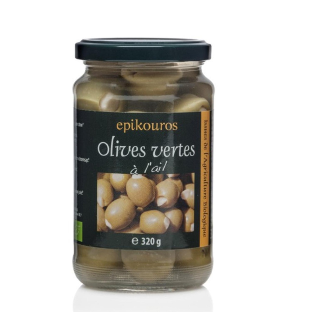 [FG11001236] Epikouros - Organic Olives Green With Garlic - 320 G