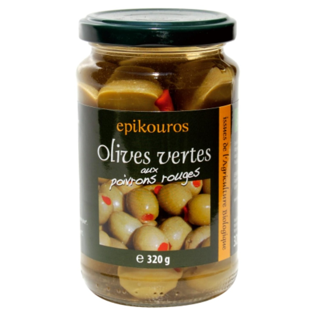 [FG11001237] Epikouros - Organic Olives Green With Red Pepper - 320 G